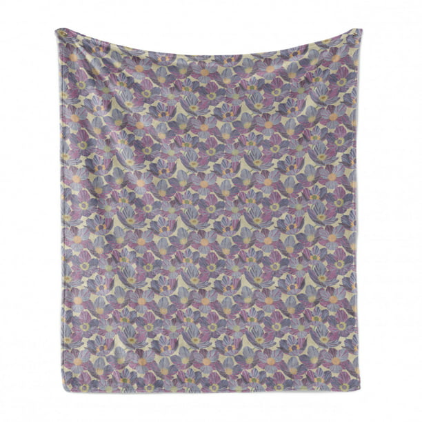 Ambesonne Floral Soft Flannel Fleece Throw Blanket Multicolor 70 x 90 Pastel and Violet Tone Style Vintage Flowers on a Beige Background Blooming Elements Cozy Plush for Indoor and Outdoor Use 